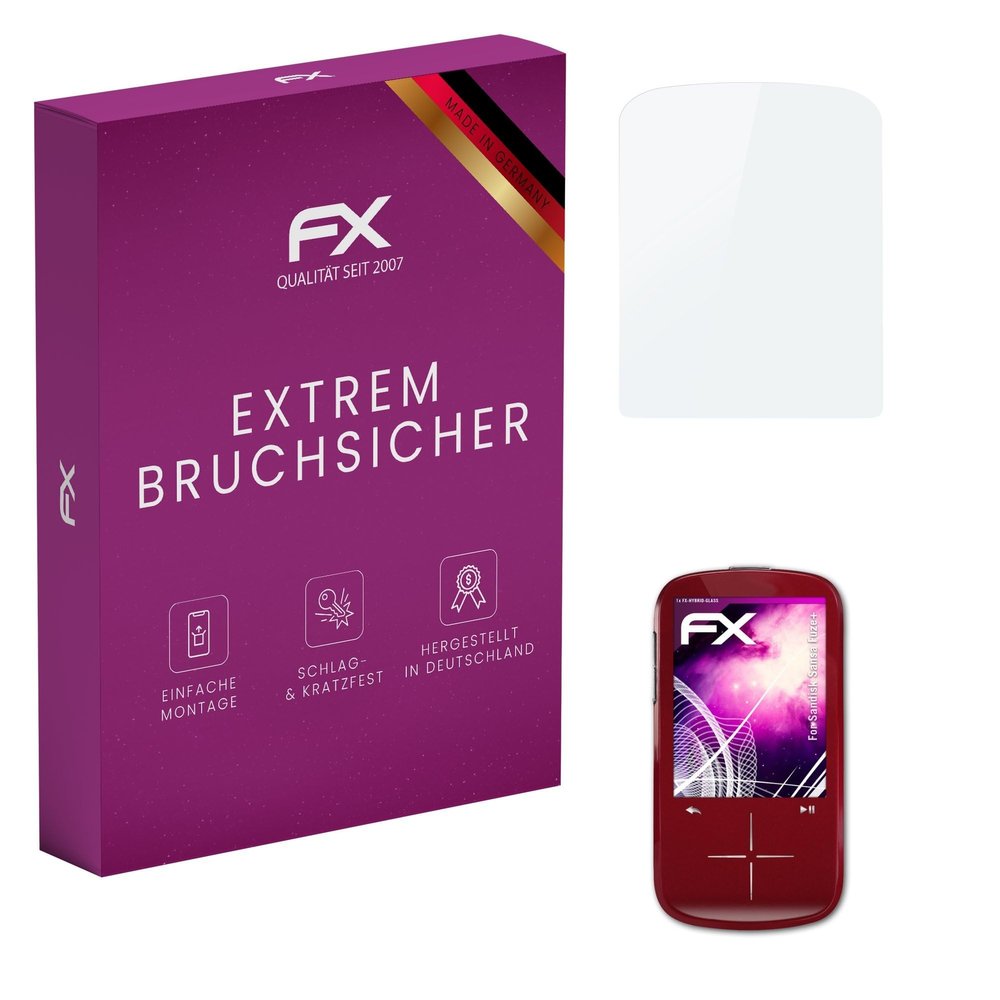 atFoliX Plastic Glass Protective Film suitable for Sandisk Sansa Fuze+, 9H Hybrid-Glass FX Screen Protector