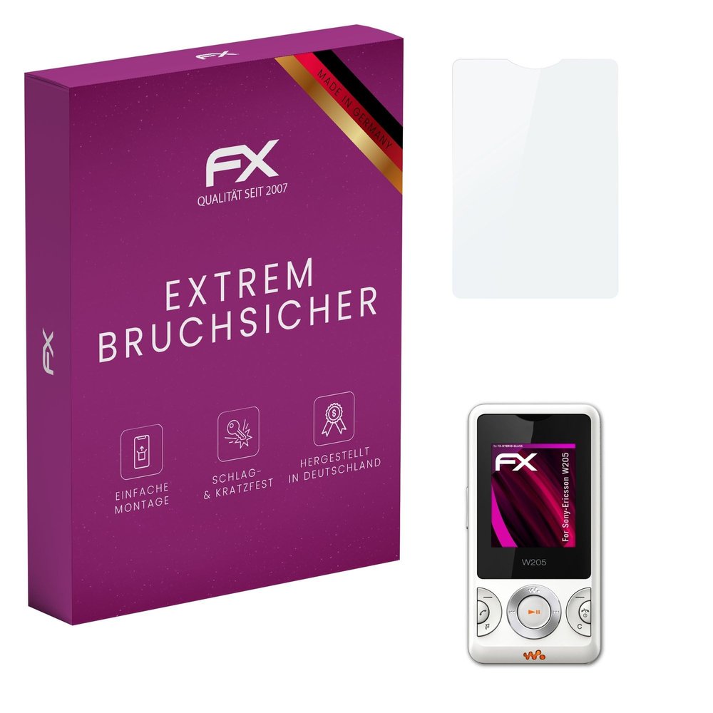 atFoliX Plastic Glass Protective Film compatible with Sony-Ericsson W205, 9H Hybrid-Glass FX Screen Protector