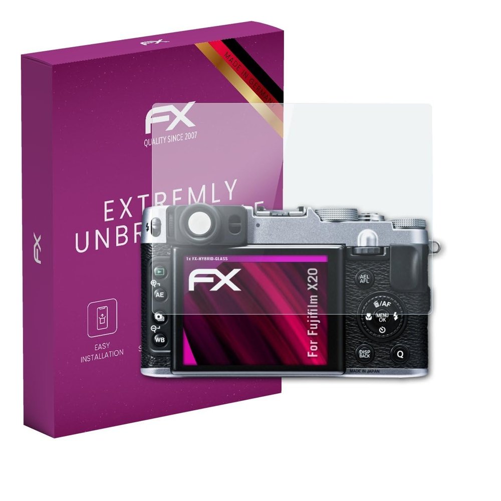 atFoliX Plastic Glass Protective Film compatible with Fujifilm X20, 9H Hybrid-Glass FX Screen Protector