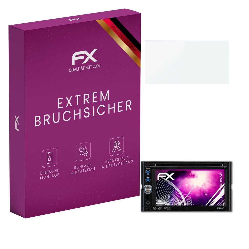 atFoliX Plastic Glass Protective Film compatible with JVC KW-AVX640, 9H Hybrid-Glass FX Screen Protector