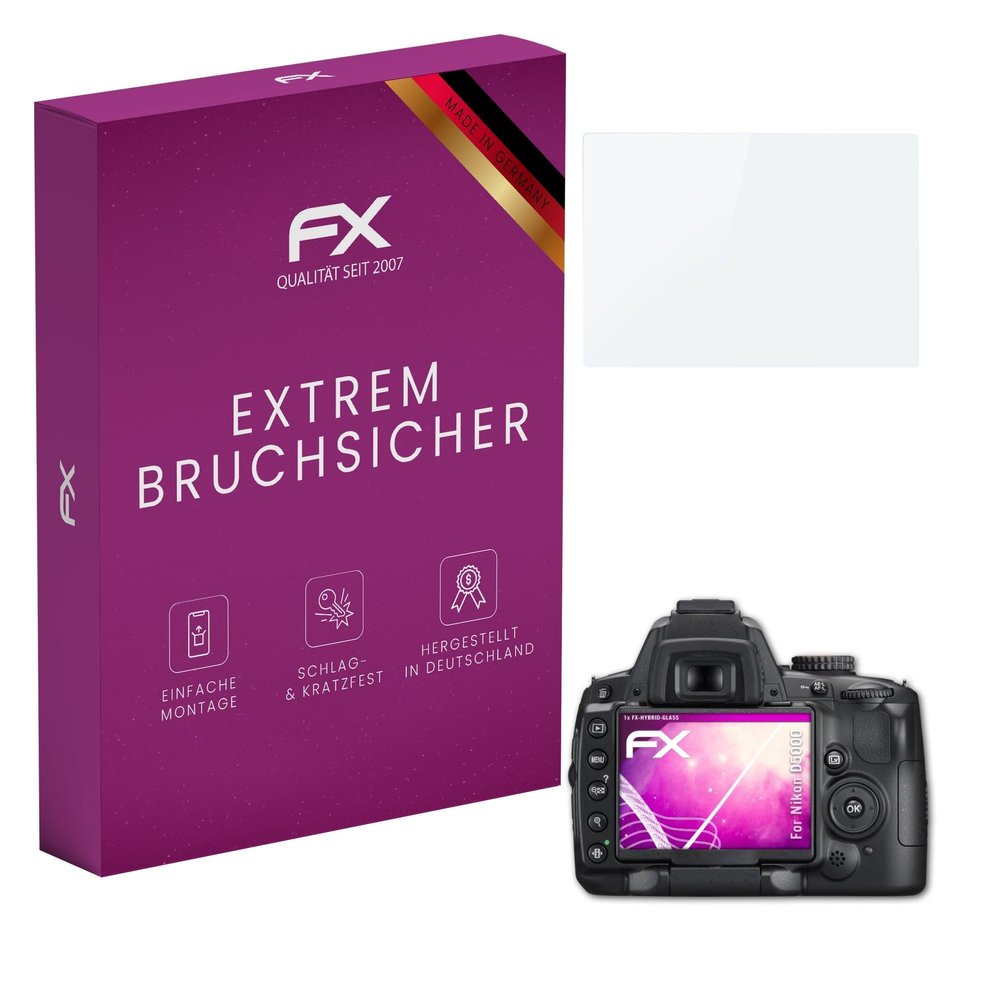 atFoliX Plastic Glass Protective Film compatible with Nikon D5000, 9H Hybrid-Glass FX Screen Protector