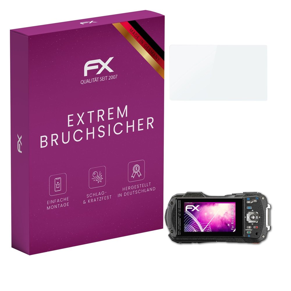 atFoliX Plastic Glass Protective Film compatible with Ricoh WG-30, 9H Hybrid-Glass FX Screen Protector