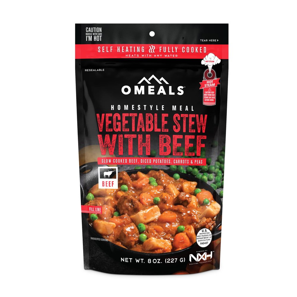 OMEALS Vegetable Stew w/Beef MRE-Sustainable Premium Outdoor Food-Extended Shelf Life-Fully Cooked w/Heater-No Refrigeration-Perfect for Outdoor Enthusiasts, Travelers, Emergency Supplies-USA Made