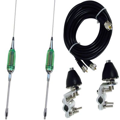 2 Sirio Fighter 5000 3/8NS NO Shaft Trucker Antenna, 18FT Dual Coax, Brackets & Studs