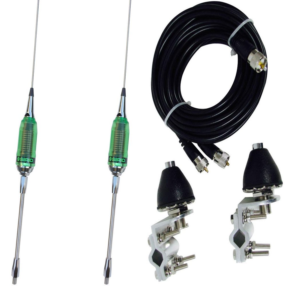 2 Sirio Fighter 5000 3/8NS NO Shaft Trucker Antenna, 18FT Dual Coax, Brackets & Studs