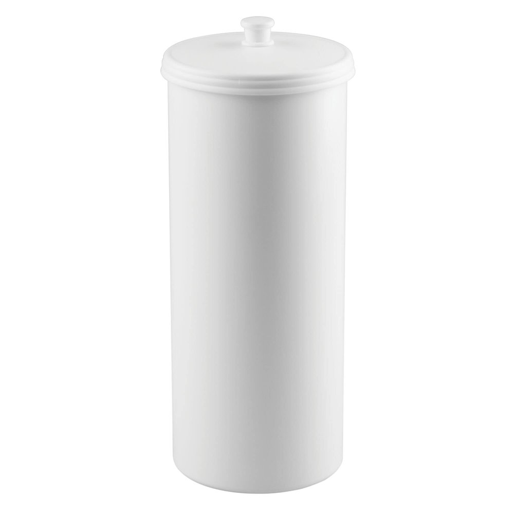 iDesign Freestanding Bathroom Toilet Paper Storage Holder with Lid for 3 Extra Rolls, White