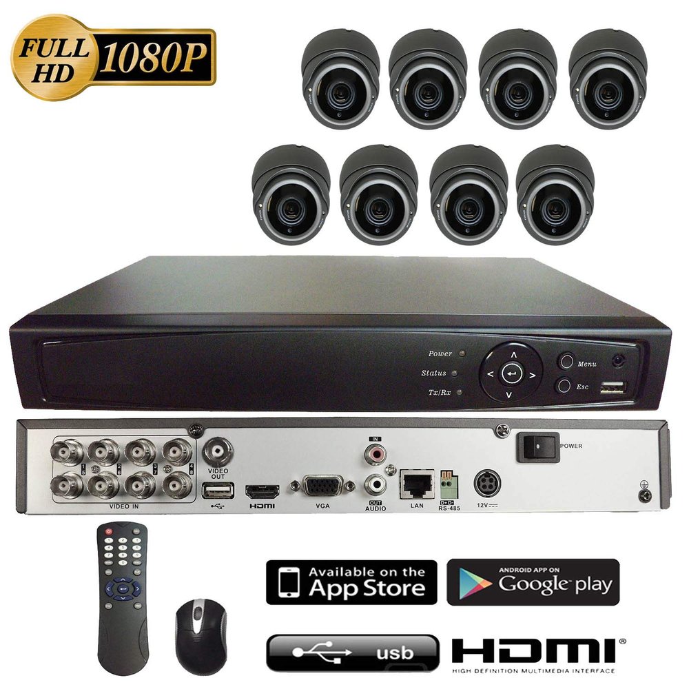 101AV 8CH 4in1 (TVI, AHD, Analog, IP) True Full HD 1080P Digital Video Recorder DVR w/o HDD+ 8 of 1080P 4in1 (TVI AHD CVI CVBS) 2.8-12mm Lens WDR in/Outdoor Dome Cameras for Home Office Security