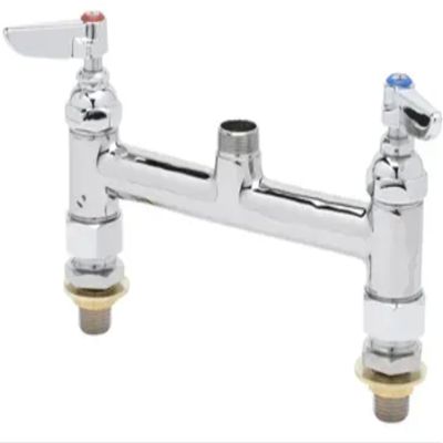 T&S Brass B-0220-LNCC Double Pantry Swivel Base Faucet, Deck Mount, 8" Centers, 1/2" NPT Male Inlet, Less Nozzle