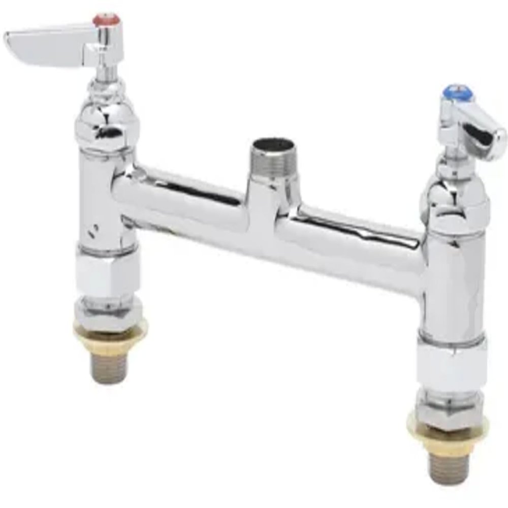 T&S Brass B-0220-LNCC Double Pantry Swivel Base Faucet, Deck Mount, 8" Centers, 1/2" NPT Male Inlet, Less Nozzle