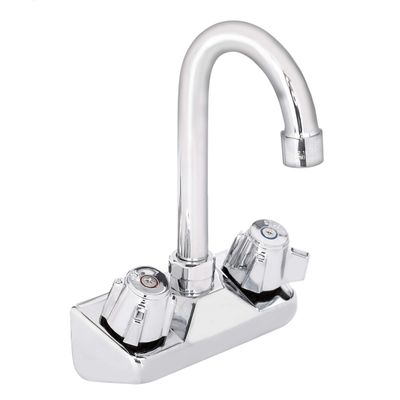 DuraSteel Commercial Hand Sink Faucet - Wall Mount Sink Faucet 4 Inch Center for Kitchen Small Sinks - 3-1/2 Gooseneck Spout Knob Handle - 2 Hole Wet Bar Faucets Laundry Tub Restaurant Utility Room
