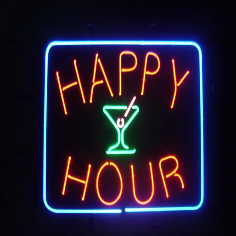 Happy Hour Real Glass Neon Light Sign Home Beer Bar Pub Recreation Room Game Room Windows Garage Wall Sign (17"14" Large)