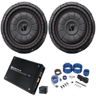 KICKER 2 43CVT102 COMPVT 10" 1600w Shallow Car Subwoofers+Mono Amplifier+Amp Kit