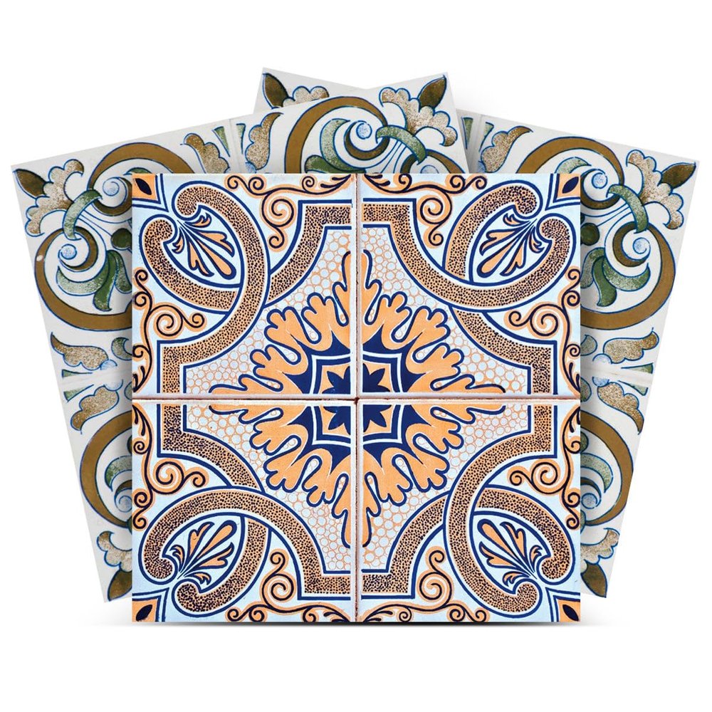 Authentic Tile Stickers by Mi Alma 24 PC Set Spanish Design Wall Tile Decal Perfect for Kitchen Backsplash or Bathroom Tiles Vinyl Art Easy to Install Peel and Stick (6x6 Inch, Green & Brown H204)