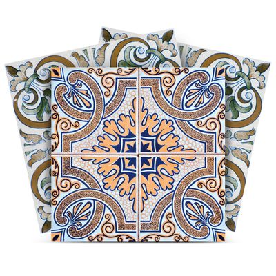 Authentic Tile Stickers by Mi Alma 24 PC Set Spanish Design Wall Tile Decal Perfect for Kitchen Backsplash or Bathroom Tiles Vinyl Art Easy to Install Peel and Stick (4x4 Inch, Green & Brown H204)