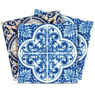 Authentic Tile Stickers by Mi Alma 24 PC Set Spanish Design Wall Tile Decal Perfect for Kitchen Backsplash or Bathroom Tiles Vinyl Art Easy to Install Peel and Stick (4x4 Inch, Classic Blue H120)