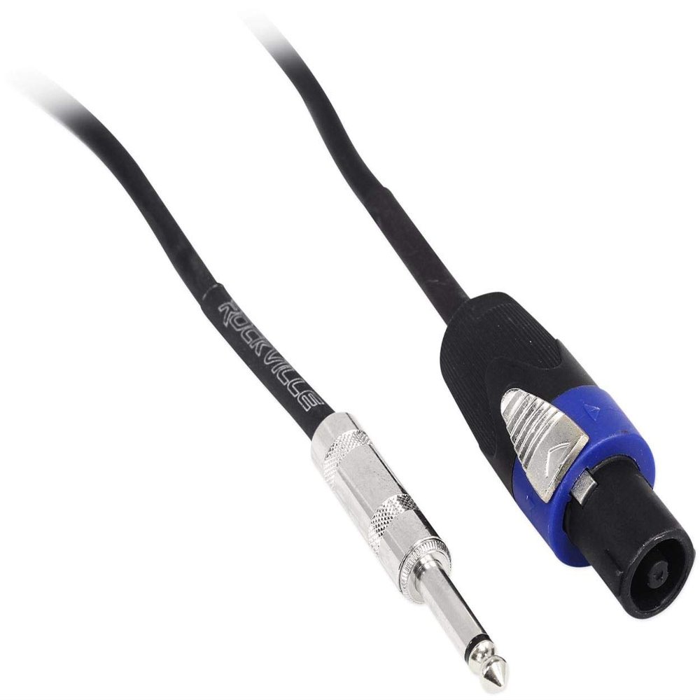 Rockville RCTS1250 50ft 12 AWG 1/4" TS to Speakon Cable, 100% Copper, Durable PVC Jacket, Tangle-Free, High-Fidelity Audio, for Musicians and DJs