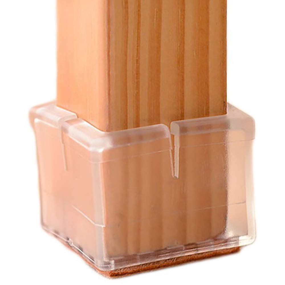 Chair Leg Floor Protectors Square Furniture Leg Caps 1 1/4 to 1 3/8 with Felt Pads Clear (16 Pack)