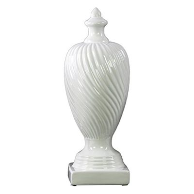 Urban Trends Ceramic Finial with Base SM Gloss Finish White, Small