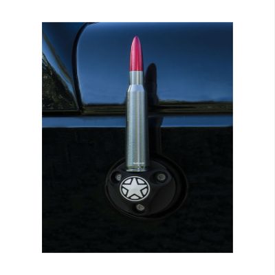 Combo VMS Racing 50 Cal Caliber GUNMETAL with RED TIP BULLET ANTENNA & BLACK HOUSING Cover in Billet Aluminum Stubby Short for Jeep Wrangler JK Sahara Sport Rubicon Unlimited Freedom Fifty