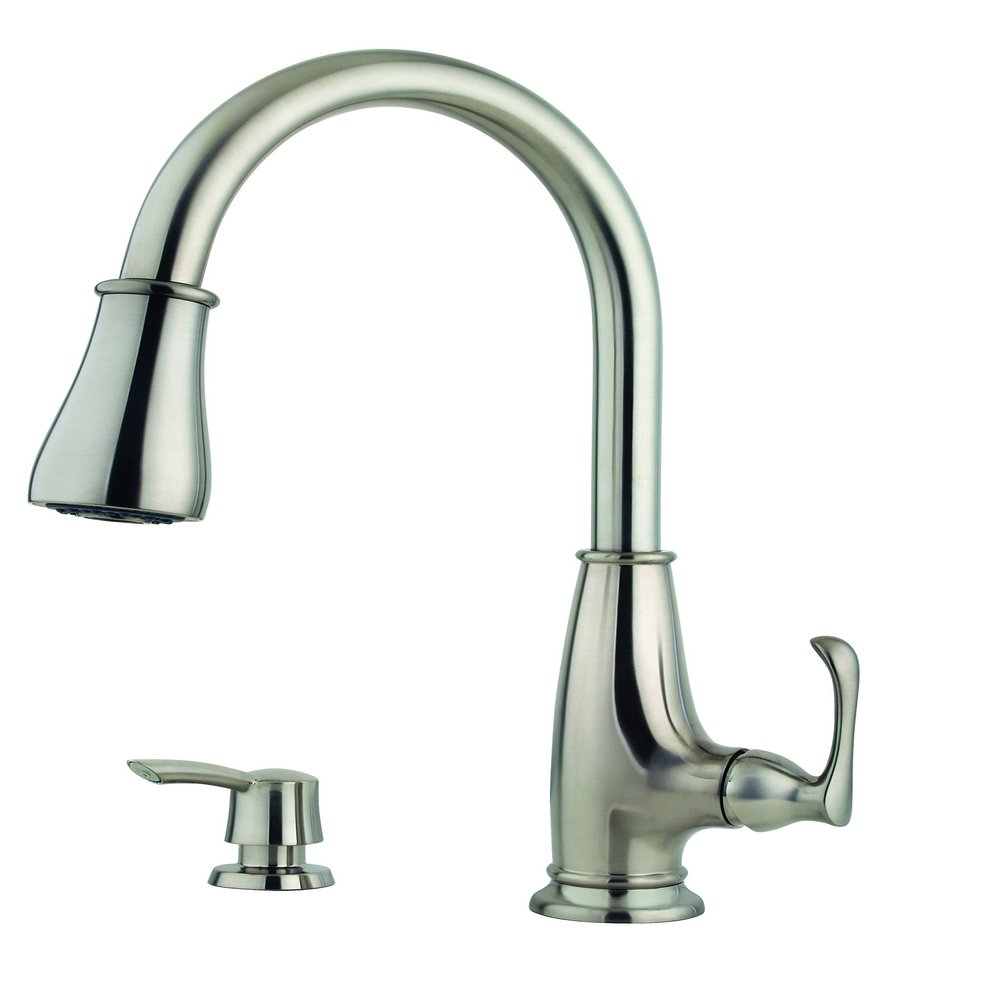 Pfister LF-529-7AYS Ainsley 1-Handle Pull-Down Kitchen Faucet with Soap Dispenser in Stainless Steel, 1.8gpm