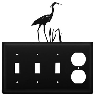 Village Wrought Iron Quad Heron Triple Switch & Single Outlet