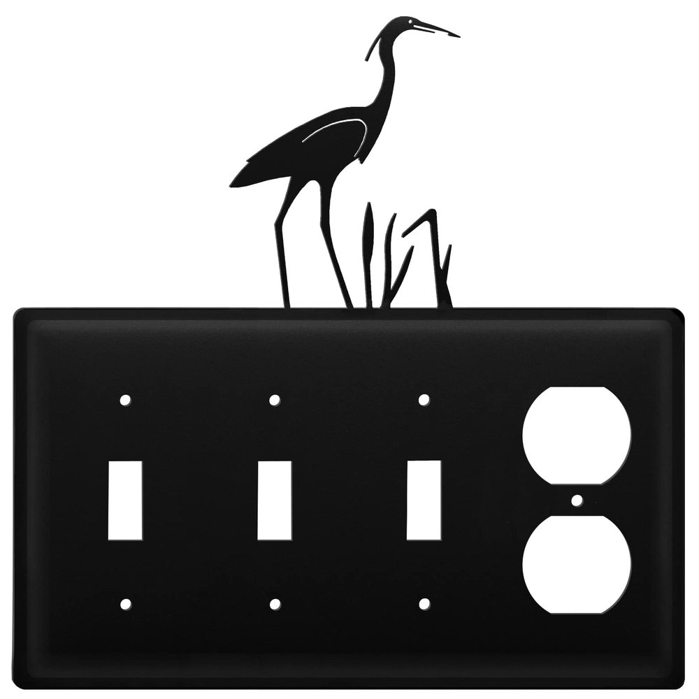 Village Wrought Iron Quad Heron Triple Switch & Single Outlet
