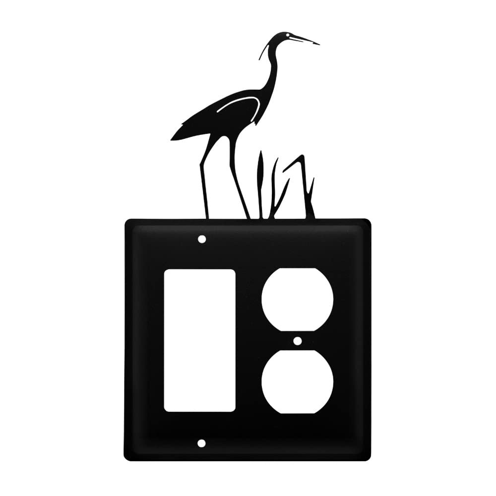 Village Wrought Iron EGO-133 8 Inch Heron - Single GFI and Outlet, Black