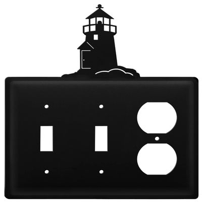 Village Wrought Iron ESSO-10 8 Inch Lighthouse - Double Switch and Single Outlet Cover, Black