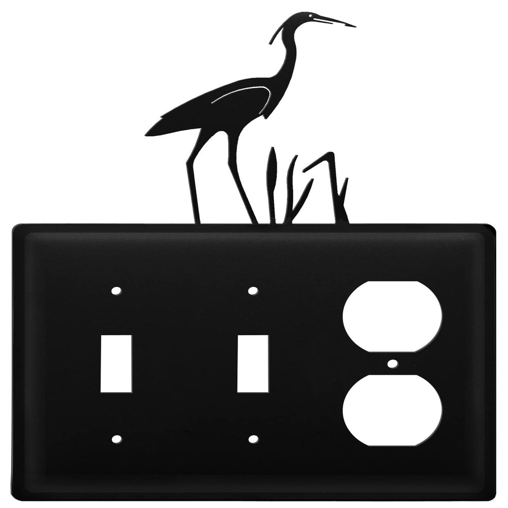 Village Wrought Iron ESSO-133 8 Inch Heron - Double Switch and Single Outlet Cover, Black