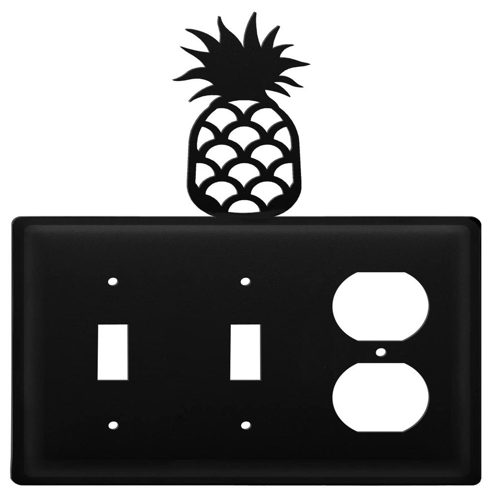 Village Wrought Iron ESSO-44 8 Inch Pineapple-Double Switch and Single Outlet Cover, Black
