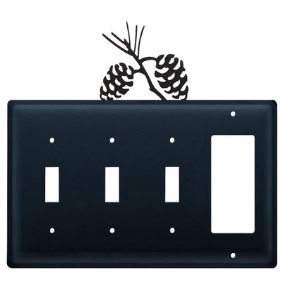 Village Wrought Iron ESSSG-89 8.25 Inch Pinecone - Triple Switch and Single GFI, Black
