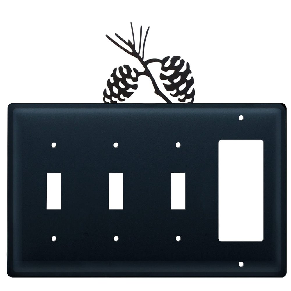 Village Wrought Iron ESSSG-89 8.25 Inch Pinecone - Triple Switch and Single GFI, Black