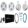 Rockville RWB90W Bundle: (2) 8-in 300-Watt White Marine Wakeboard Tower Speakers, (2) RMSTS65W 6.5-in 2-Way Speakers, Krypton MF4 2400/600-Watt 4-Channel Amplifier, RMWK4 Wiring Kit, 6-Items view 1