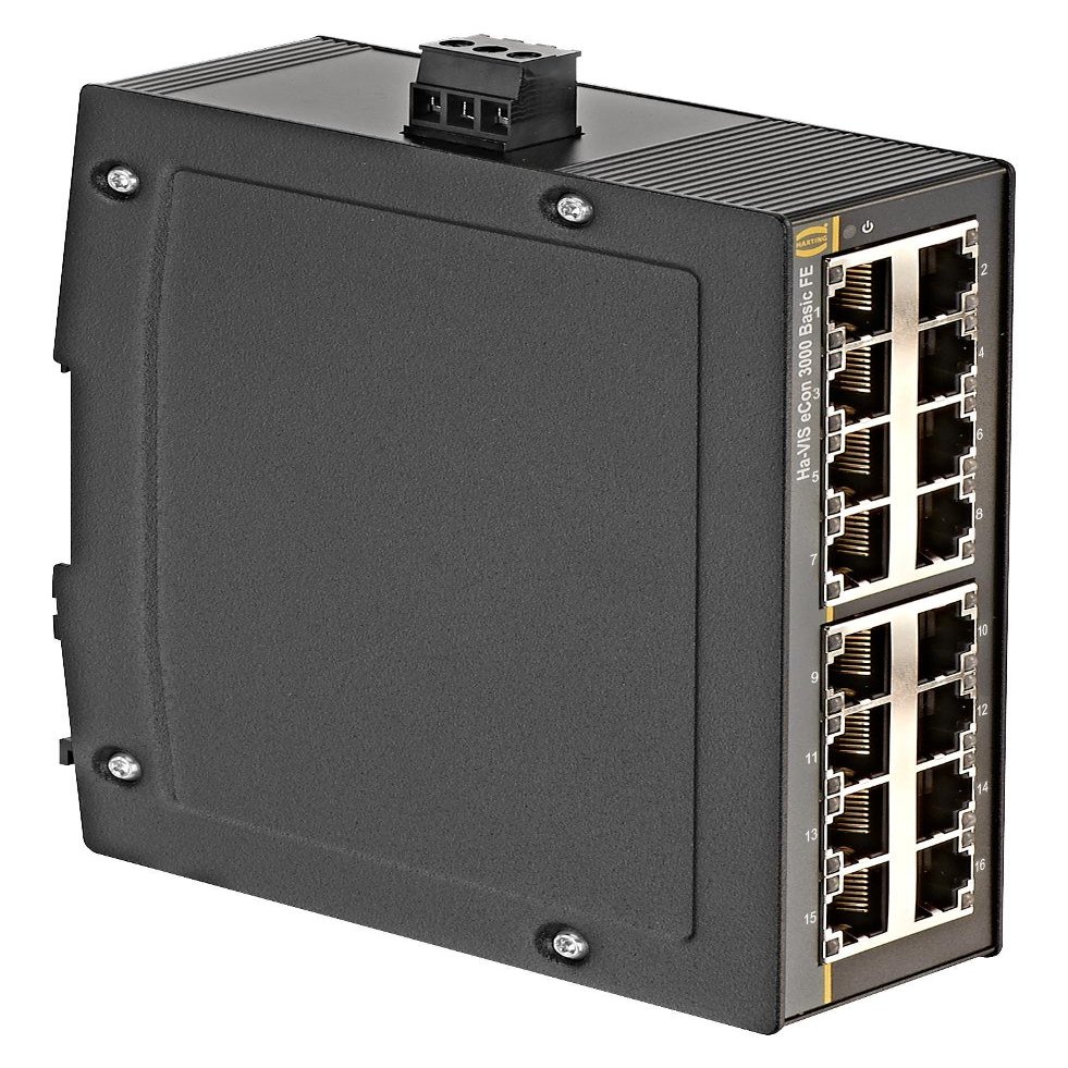 24030160010 - Switch, Ha-VIS eCon 3000, 16 Ports, Commercial, Unmanaged Fast Ethernet, DIN Rail, RJ45 x 16