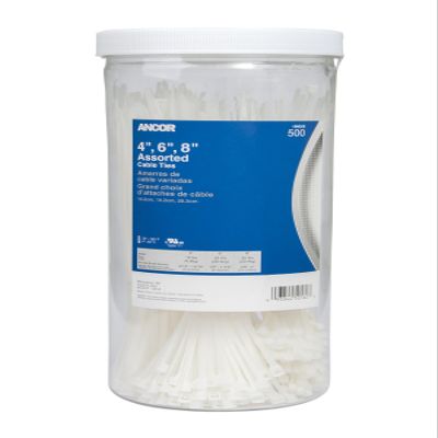 Ancor 199225 Cable Tie, Standard, 4"-6"-8", Natural, 500pc jar