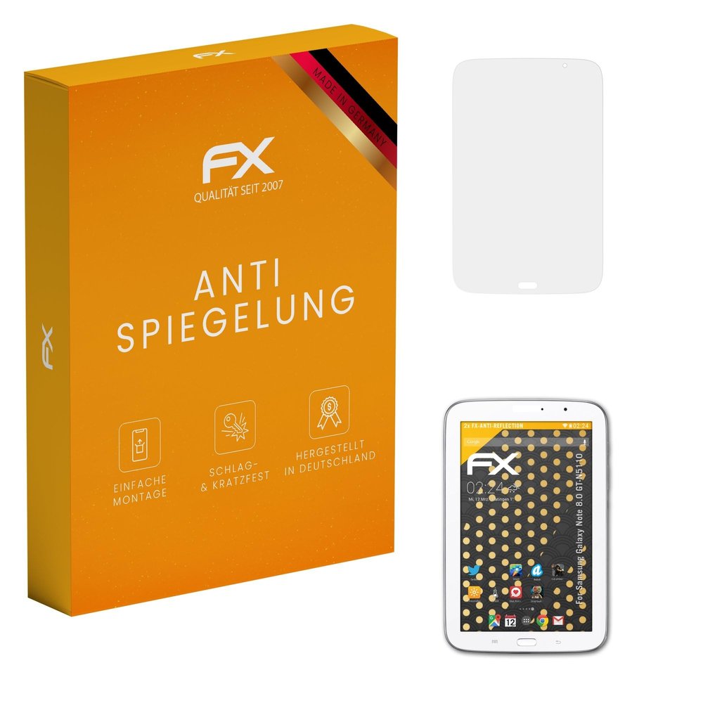 atFoliX Screen Protector compatible with Samsung Galaxy Note 8.0 GT-N5110 Screen Protection Film, anti-reflective and shock-absorbing FX Protector Film (2X)