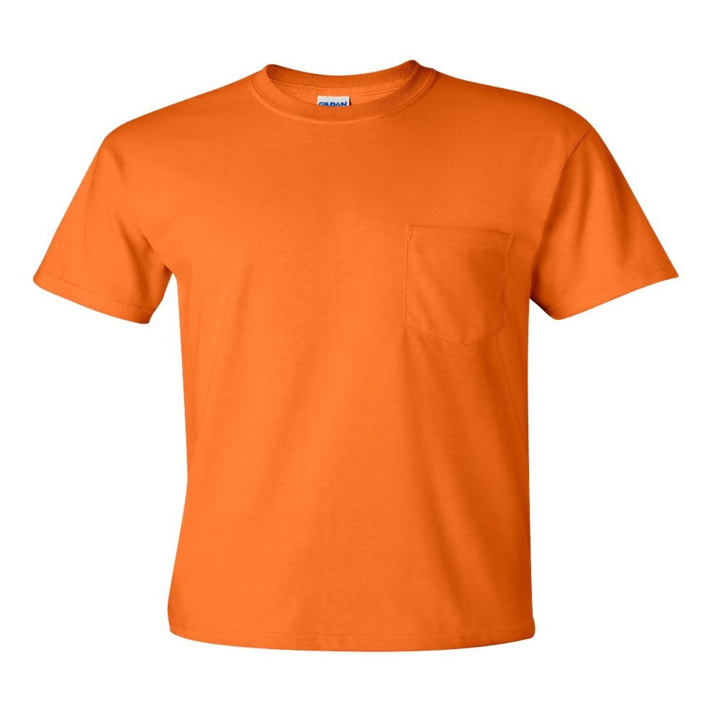 Cotton 6 oz. Pocket T-Shirt (G230) Safety Orange, M (Pack of 12)