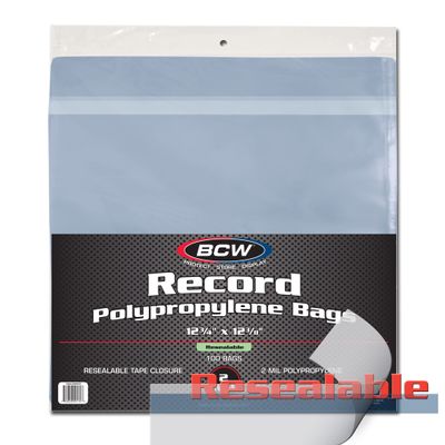 BCW Resealable 12-Inch Vinyl Record Bags - 100 Pack | Archival Safe Polypropylene Sleeves for Single & Double LPs | Acid-Free with Resealable Strip & Flap Record Bag | Record Protective Bags