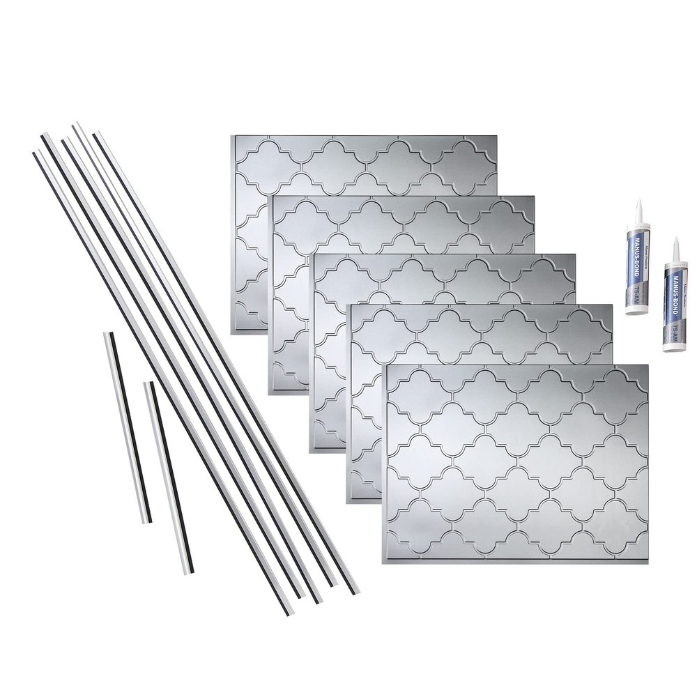 FASDE Monaco Decorative Vinyl Backsplash 15 sq ft Kit in Argent Silver