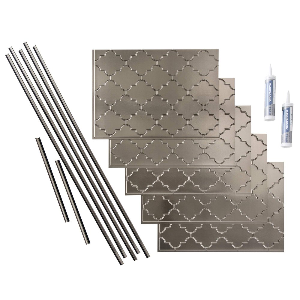 FASDE Monaco Decorative Vinyl Backsplash 15 sq ft Kit in Brushed Nickel