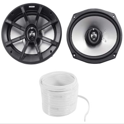 (2) Kicker 40PS694 6x9 180w Compatible with Polairs/ATV/UTV/RZR Marine Motorcycle Speakers PS69 Bundle with Rockville Marine 16G50 OFC 16 Gauge 50 Foot 100% Copper Speaker Wire White