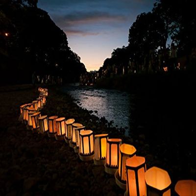Lantern Lamp Light Asian Oriental Bokeh River Scenery Landscape Fabric Silk Poster Print Home Decoration B0114-57