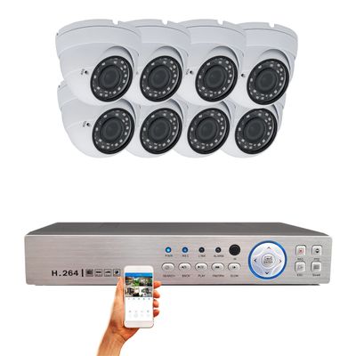 Evertech 8 Channel High-Definition AHD CVBS TVI CVI Dome Camera System 2.8-12mm Varifocal Lens 2.4MP 98ft Night Vision 4TB HDD