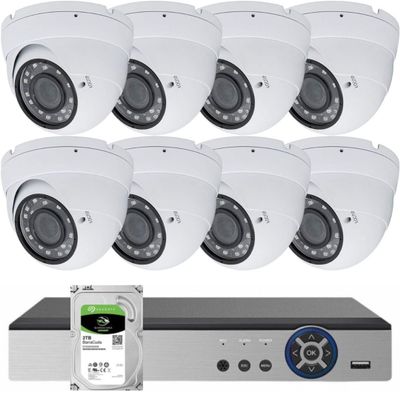 Evertech 8 Channel High-Definition Security Surveillance System with 8 pcs Indoor & Outdoor Dome Cameras 2.8-12mm Adjustable Zoom Lens 2TB HDD Memory