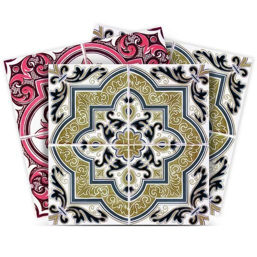 Authentic Tile Stickers by Mi Alma 24 PC Set Spanish Design Wall Tile Decal Perfect for Kitchen Backsplash or Bathroom Tiles Vinyl Art Easy to Install Peel and Stick (4x4 Inch, Rosy Green H219)