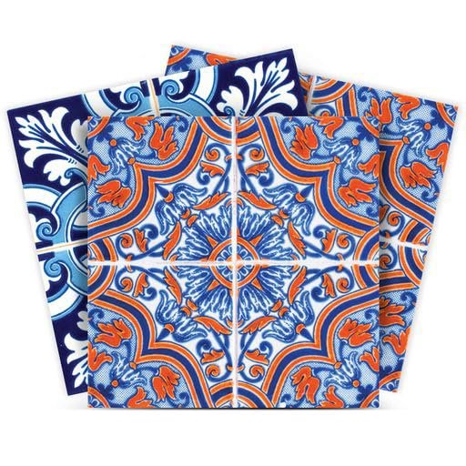 Authentic Tile Stickers by Mi Alma 24 PC Set Spanish Design Wall Tile Decal Perfect for Kitchen Backsplash or Bathroom Tiles Vinyl Art Easy to Install Peel and Stick (Mexican Navy Amber H218)
