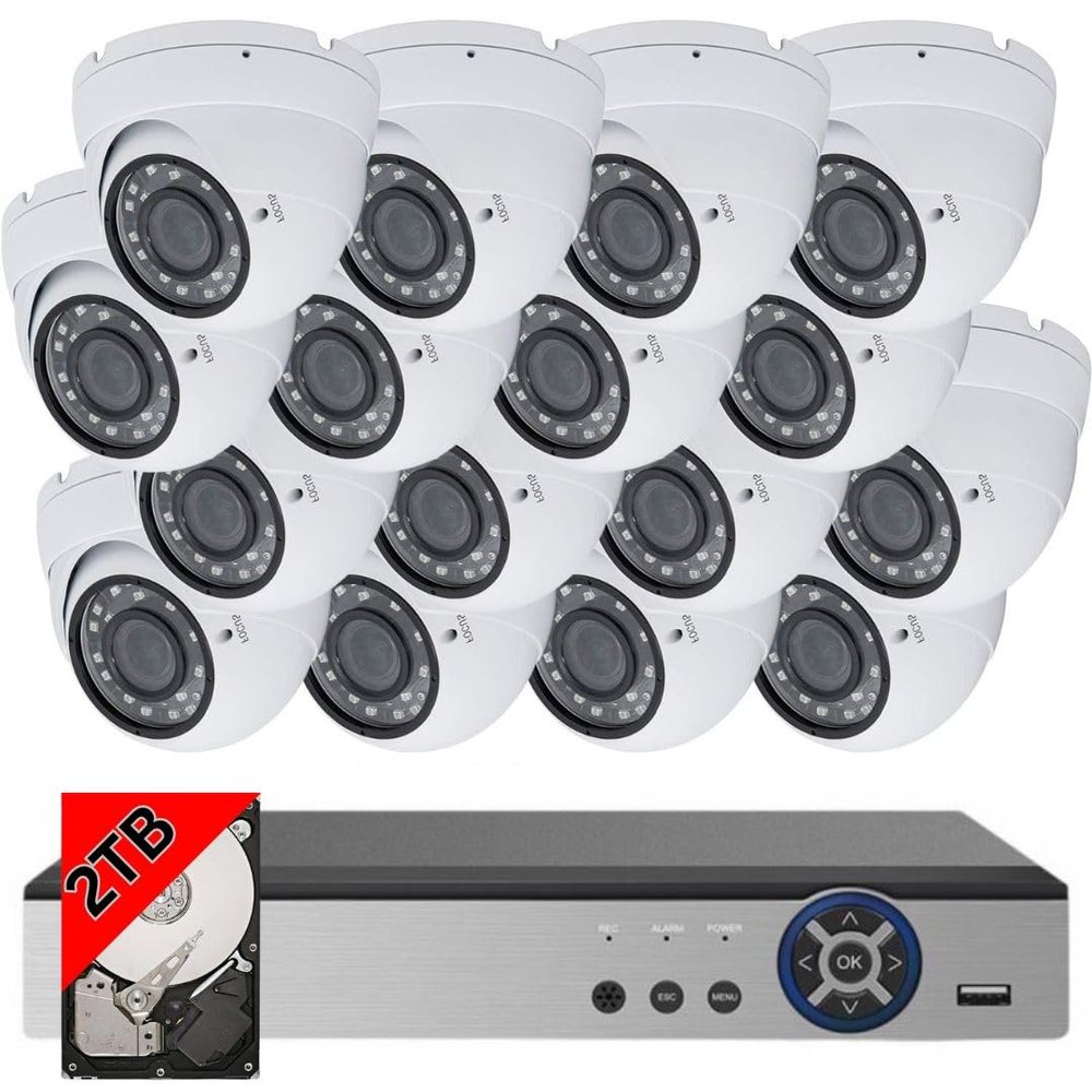 Evertech 16CH 4-in-1 Remote Monitoring HD DVR Security Camera System (2TB HDD), 12pcs High Definition 1080p Indoor Outdoor Dome Cameras with Night Vision