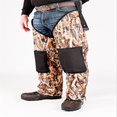DeHaus Performance Work Gear Hunting Chaps- Integrated Knee Pad, True Timber Camo Pattern, Oversized 3/4" Thick Foam Pad with Ballistic Nylon Cap (True Timber- Flooded Timber, S/M; 24" Thigh)