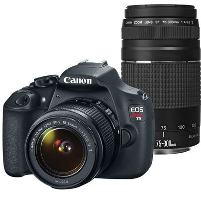 Canon EOS Rebel T5 Digital SLR Camera with EF-S 18-55mm IS II + EF 75-300mm f/4-5.6 III Bundle (Renewed)