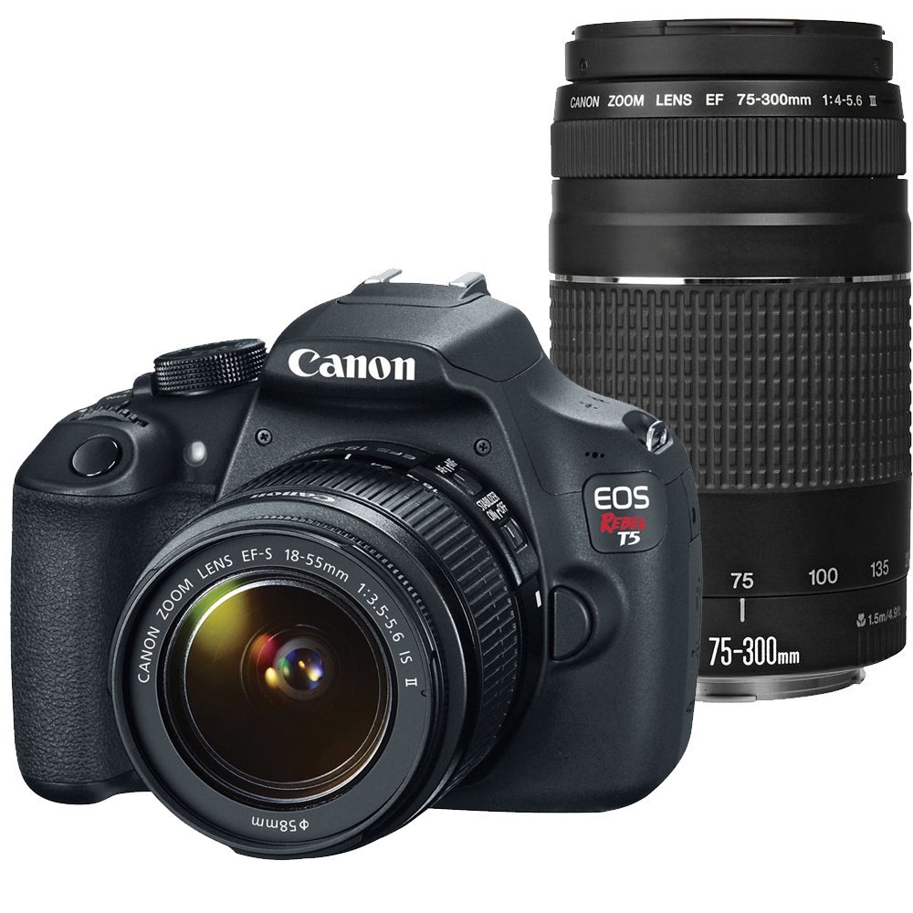 Canon EOS Rebel T5 Digital SLR Camera with EF-S 18-55mm IS II + EF 75-300mm f/4-5.6 III Bundle (Renewed)